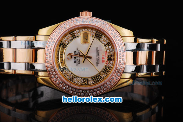 Rolex Day-Date Automatic Movement Rose Gold&Diamond Bezel with White&Diamond Dial - Click Image to Close